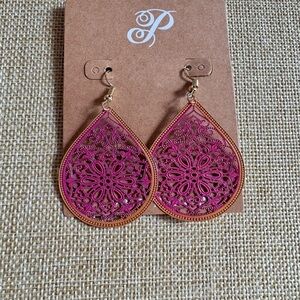Plunder Pink and Orange Filigree Teardrop Earrings